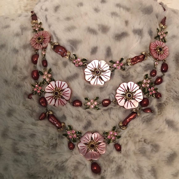 Elder Beerman Fashion Pink Floral Bib Necklace - Picture 1 of 5
